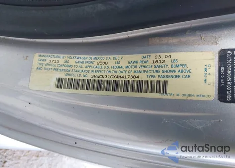 2004 Volkswagen New Beetle Gls 2.0L z USA, uszkodzony, nr VIN 3VWCK31CX4M417384